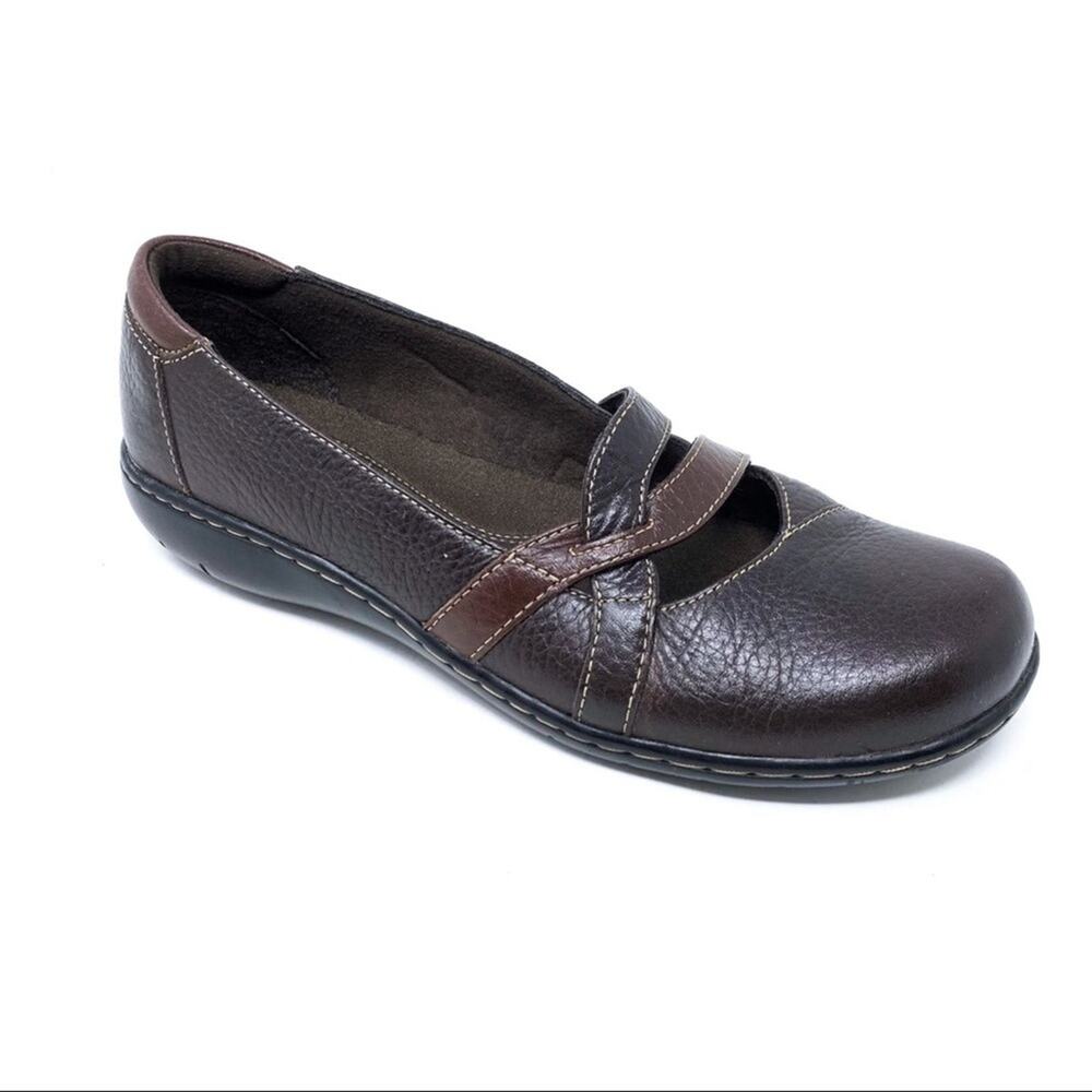 Clarks Bendables Sixty Cruise Brown Tumbled Leather Mary Jane Slip On Loafer 7.5